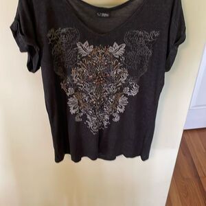 DayTrip Embellished Graphic Short Sleeve Dark Gray Top